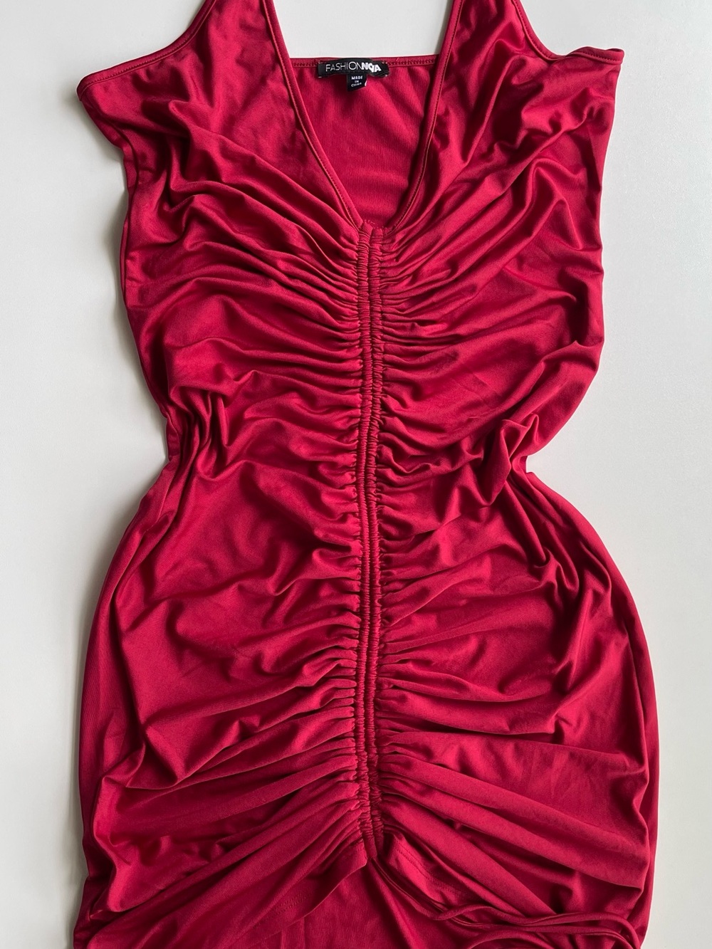 Fashion Nova Red Cami Ruched V-Neck Mini Dress